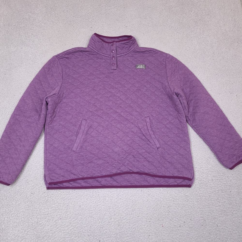 Eddie Bauer‎ Quilted Snap Pullover Women's XL Purple Mock Neck Sweatshirt